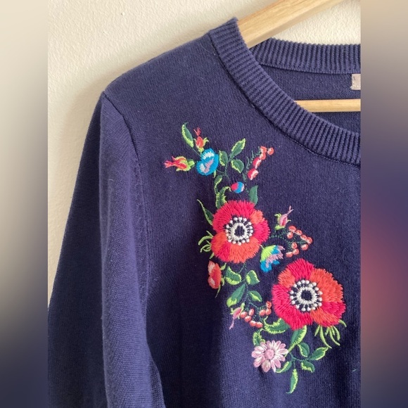 Woman Within Floral Embroidered Sweater Boho Half Sleeve Cardigan 14/16 NWT - Picture 2 of 6